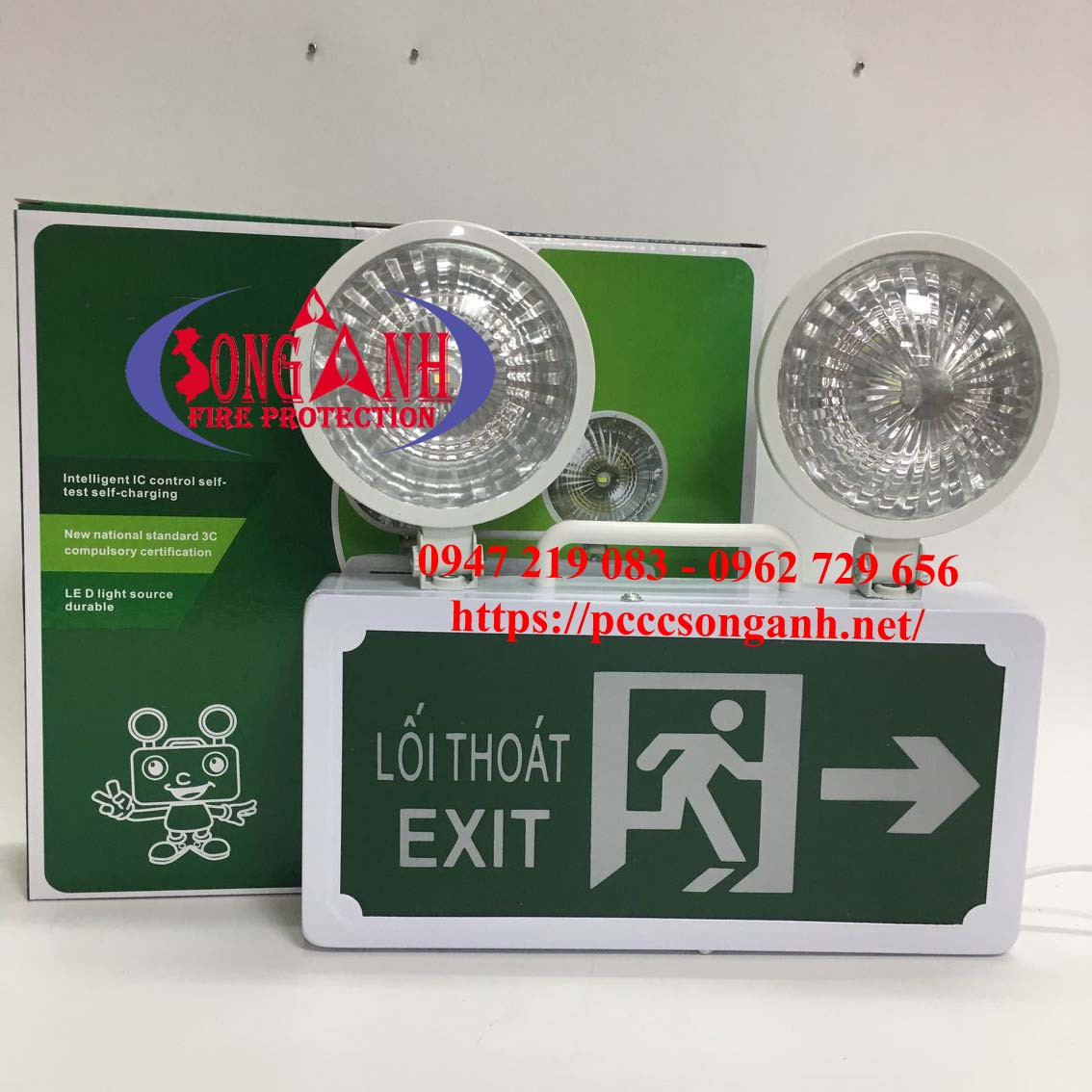 Đèn sự cố kết hợp exit chỉ dẫn hướng thoát nạn bên phải