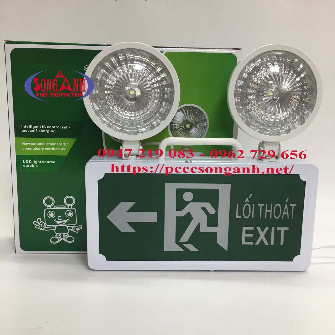Đèn khẩn cấp kết hợp exit LED gắn tường chỉ hướng thoát trái
