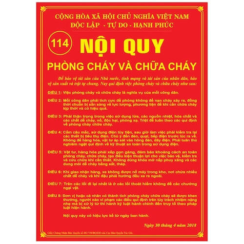 Bảng nội quy phòng cháy chữa cháy chi tiết các quy định cần tuân thủ