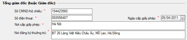 Thông tin Tổng giám đốc/Giám đốc