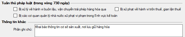 Mục thông tin tuân thủ pháp luật và ghi chú