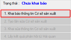 Nút Khai báo thông tin cơ sở sản xuất