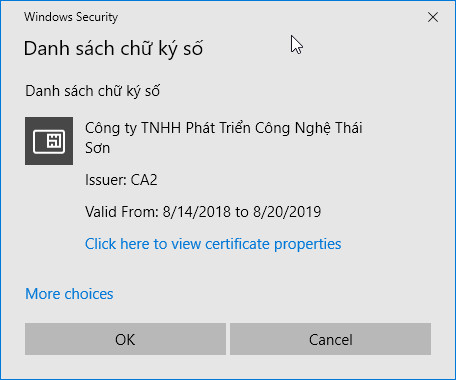 Chọn chữ ký số để khai báo