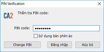 Nhập mã PIN của chữ ký số